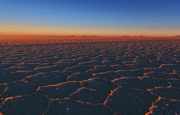 The sky, sunset, desert, salt marshes