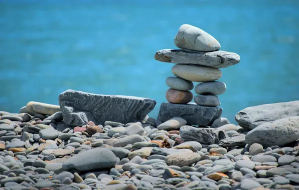 Picture sea, beach, nature, pebbles, stones, shore, masonry, stack