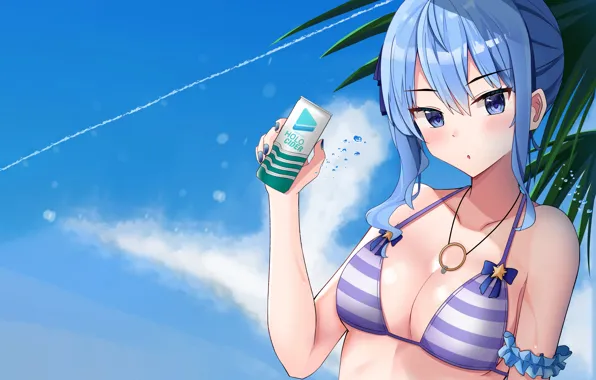 Girl, sexy, cleavage, beach, boobs, anime, beautiful, short hair