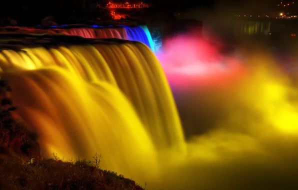 Picture water, lights, river, waterfall, America, Niagara