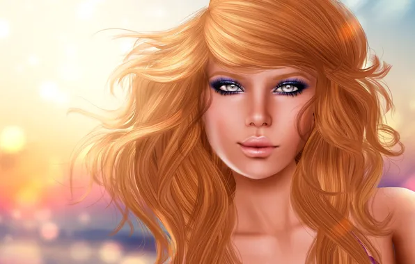 Picture look, girl, face, rendering, background, hair