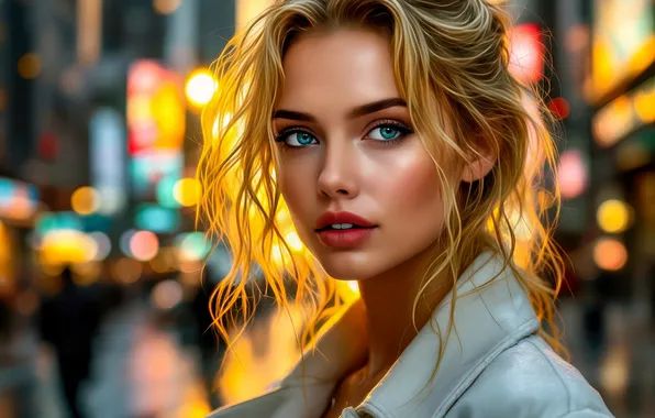 Road, look, girl, light, the city, lights, pose, people
