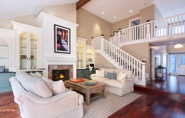 Table, sofa, picture, chair, ladder, fireplace, mansion, Design