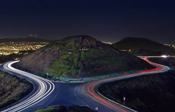 Picture night, lights, San Francisco, the hills of twin Peaks