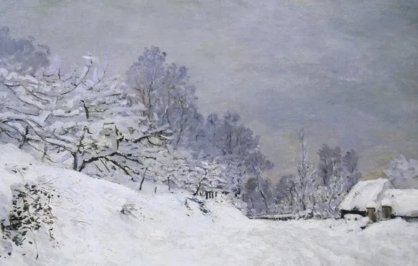 Snow, landscape, picture, Claude Monet, The road to the Farm Saint-Simeon in Winter
