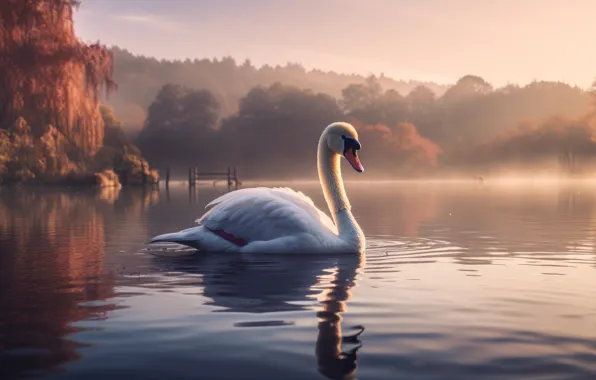 White, nature, lake, pond, bird, shore, Swan, pond