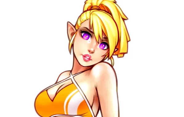 Chest, look, face, elf, art, blonde, lips, beauty
