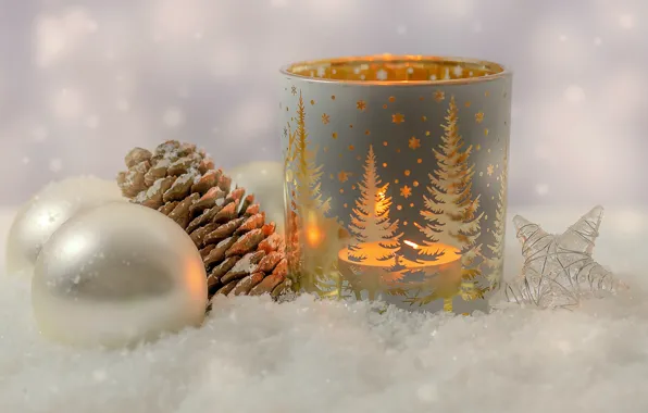 Winter, balls, snow, holiday, candle, Christmas, New year, bump