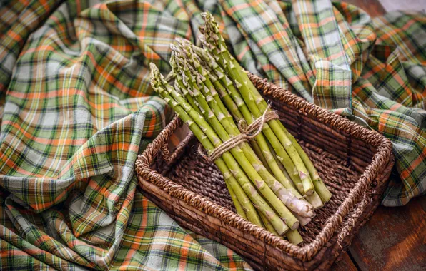 Fabric, the beam, basket, vegetables, asparagus
