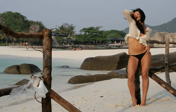 Beach, girl, stones