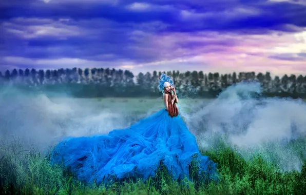 Wallpaper Greens Field Forest Summer The Sky Grass Girl Clouds