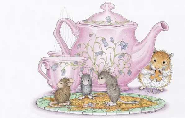 Mouse, kettle, the tea party, mug, Cup, friends, children's, hamster