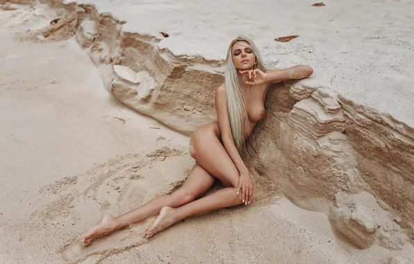 Ass, nipples, boobs, barefoot, model, sand, women, blonde