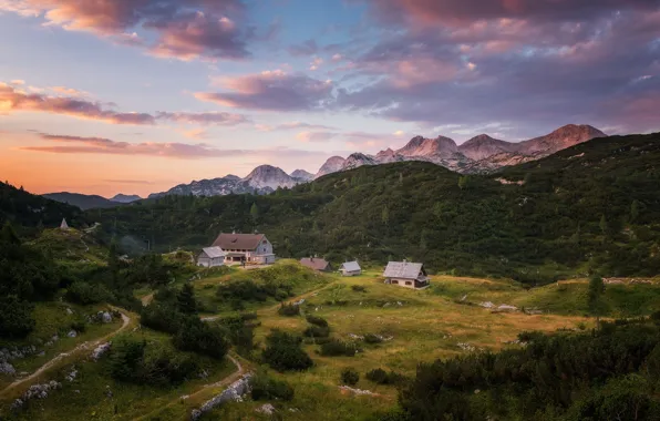 Picture mountains, tops, height, Alps, house