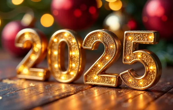 Lights, lights, Board, figures, New year, garland, gold, date