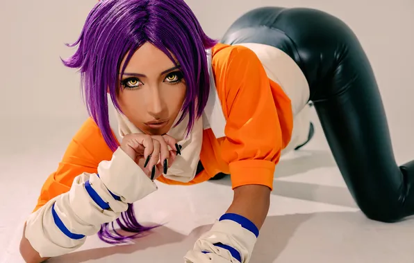 Costume, floor, image, top, cosplay, purple hair, leggings, Nonsummerjack