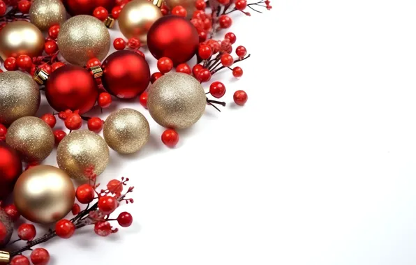 Balls, Christmas, red, white background, New year, gold, Christmas decorations, AI art