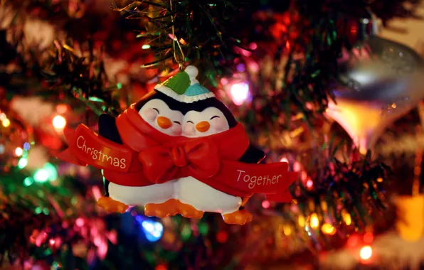 Lights, mood, holiday, toys, tree, penguins, garland