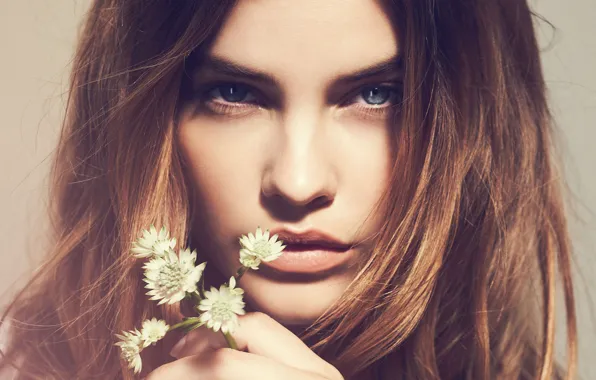 Look, girl, flowers, face, pose, model, portrait, makeup