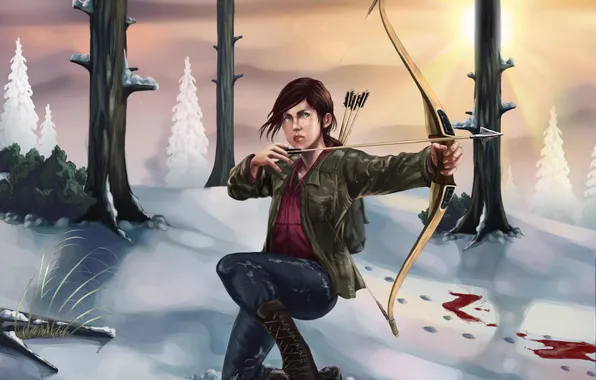 Winter, snow, bow, arrow, art, Ellie, the last of us, ellie