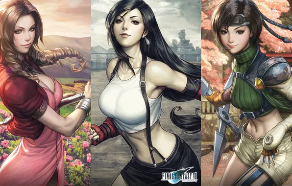 Girl, art, Final Fantasy, Final Fantasy VII, Tifa Lockhart, Aerith Gainsborough, Yuffie Kisaragi
