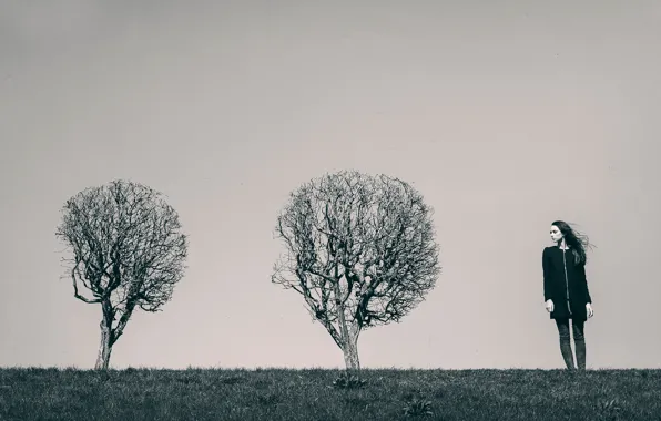 Picture girl, trees, the wind, Maxim Guselnikov, Ekaterina Mozhina