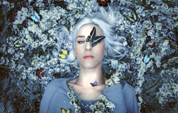 Butterfly, flowers, girl art