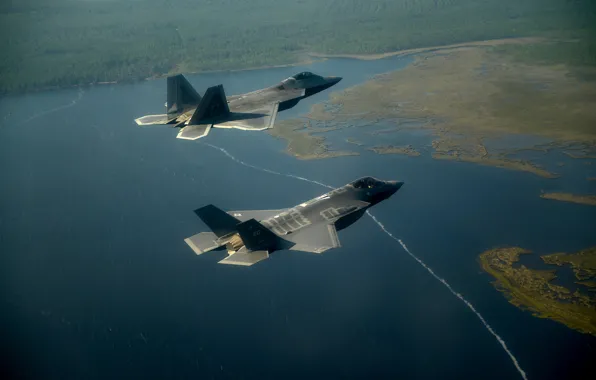 Lake, Florest, F-35A Lightning II, F-22A Raptor