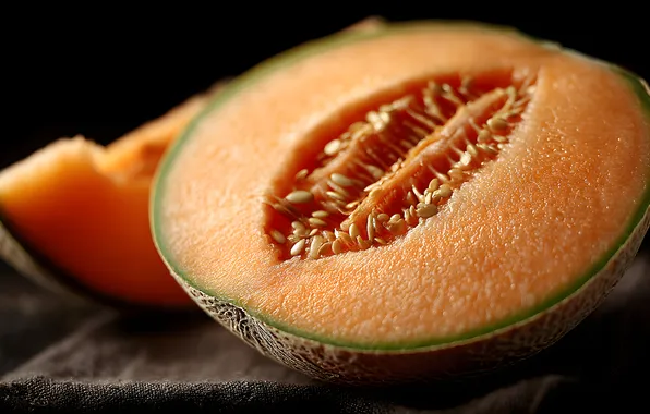 Summer, the dark background, table, slice, seeds, melon, half, AI art