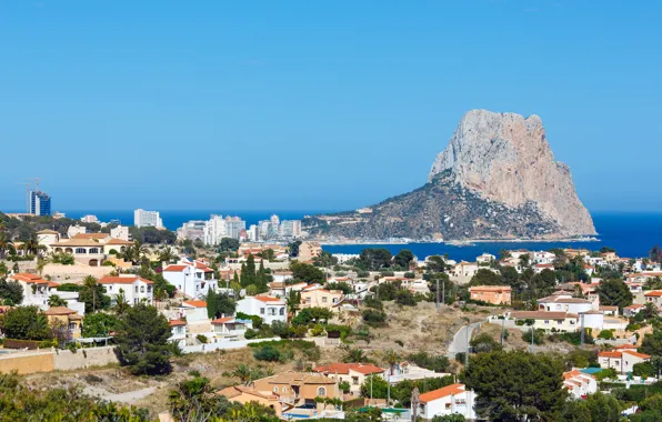 Picture sea, the sky, the sun, trees, mountains, rocks, coast, home