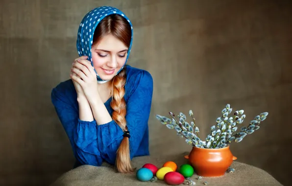Picture girl, joy, spring, Easter, Olga Boyko