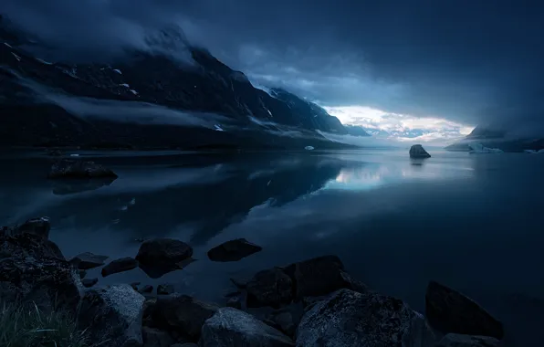 Picture ice, sea, clouds, mountains, clouds, nature, stones, rocks