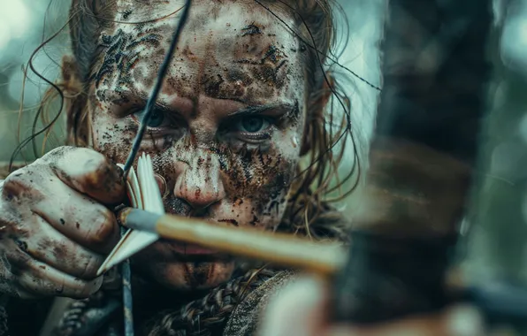 Girl, Look, Dirt, Warrior, Bow, Viking, Arrow, Digital art