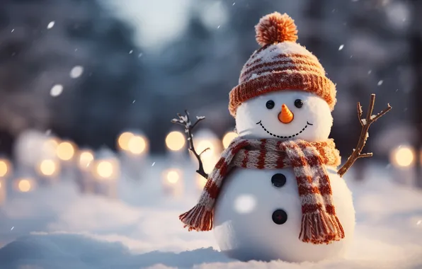 Winter, snow, decoration, Christmas, New year, snowman, happy, Christmas