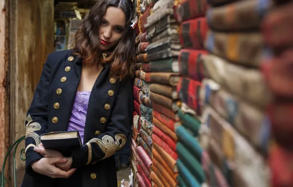 Picture girl, mood, books, library, Alexandrina Calancea