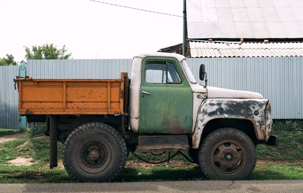 Road, house, the fence, truck, car