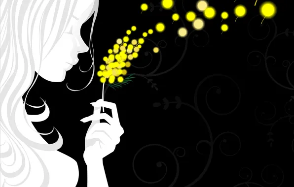 Girl, abstraction, hair, hands, profile, black background