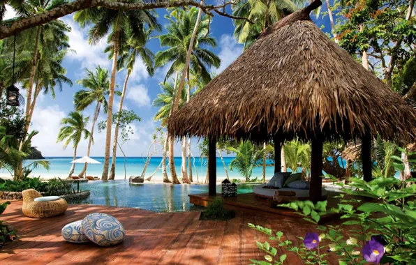 Wallpaper flowers, palm trees, stay, the hotel, sea, Bungalow, Was laucala, pool