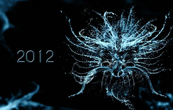 Water, drops, new year, liquid, black background, 2012, new year, black background