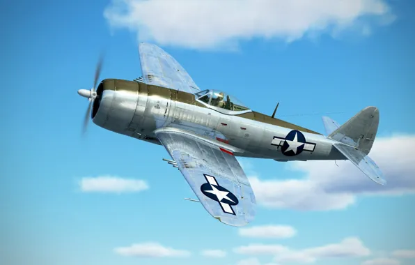 The sky, clouds, art, Thunderbolt, USAF, fighter-bomber, Republic, P-47D