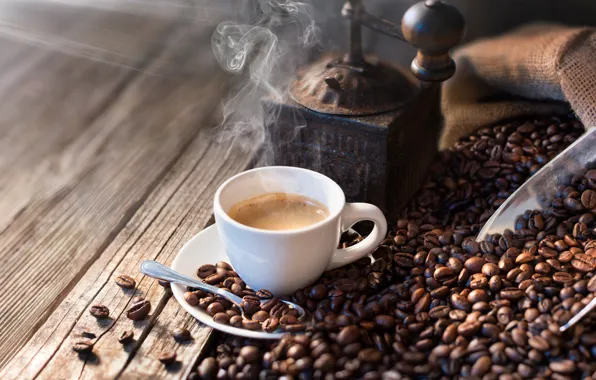 Light, table, Board, coffee, hot, couples, spoon, mug