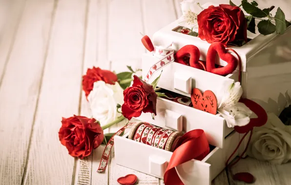 Romance, roses, hearts, love, rose, heart, romantic, valentine's day