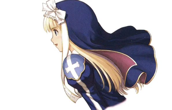 Cross, white background, profile, bow, shawl, art, shining hearts, tony taka