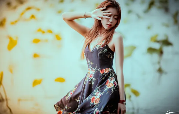 Face, pose, background, dress, Asian