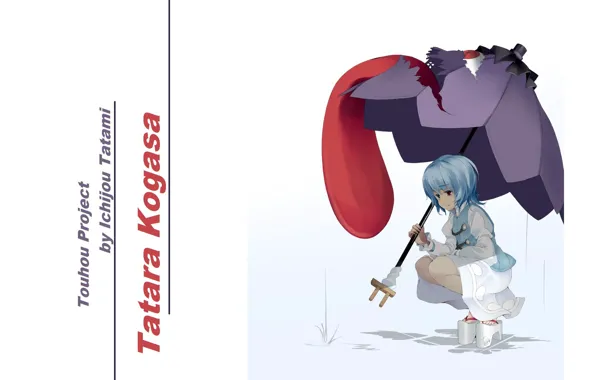 Drops, white background, blue hair, stuck out his tongue, Touhou Project, under the umbrella, Project …