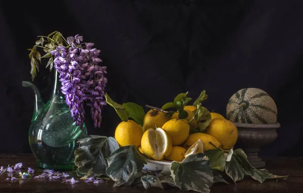 Picture lemons, melon, Wisteria