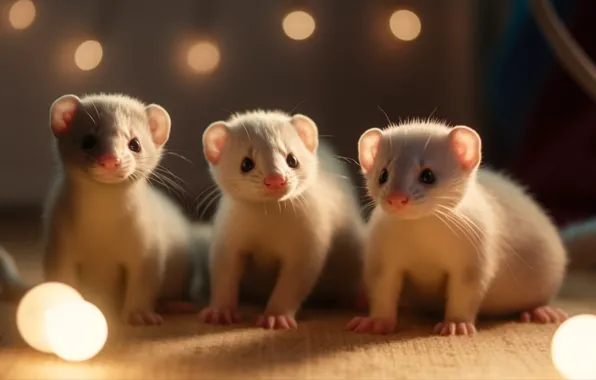 Look, light, lights, blur, floor, trio, bokeh, ferret