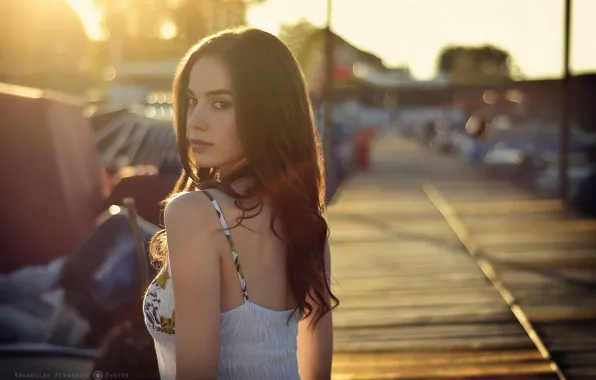Look, the sun, pose, model, makeup, dress, hairstyle, brown hair