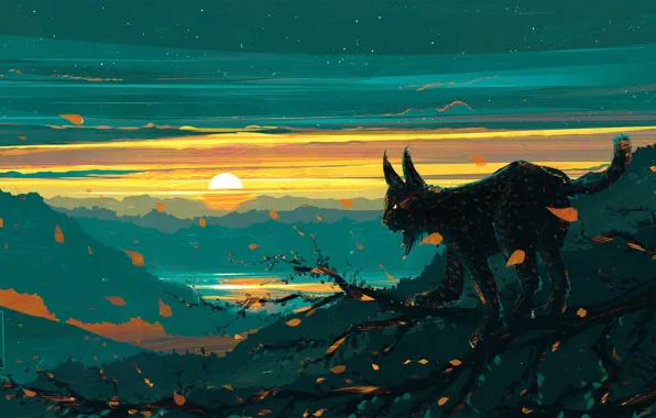 Picture Figure, Cat, Art, Illustration, Lynx, Aenami, by Aenami, Alena Aenam The