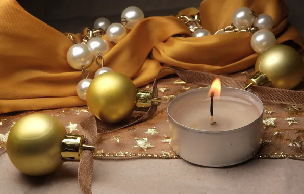 Picture balls, holiday, new year, candles, Christmas, fabric, beads, Christmas decorations